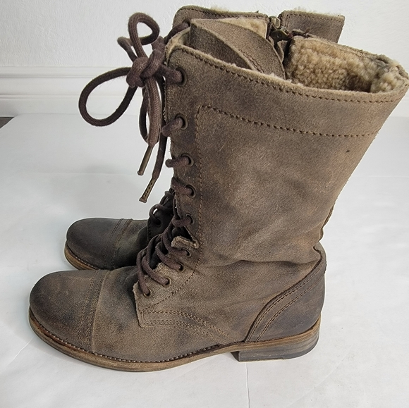 All Saints Shoes - Allsaints 38/8 Distressed Military Combat Boots Leather Suede Faux Fur Lined